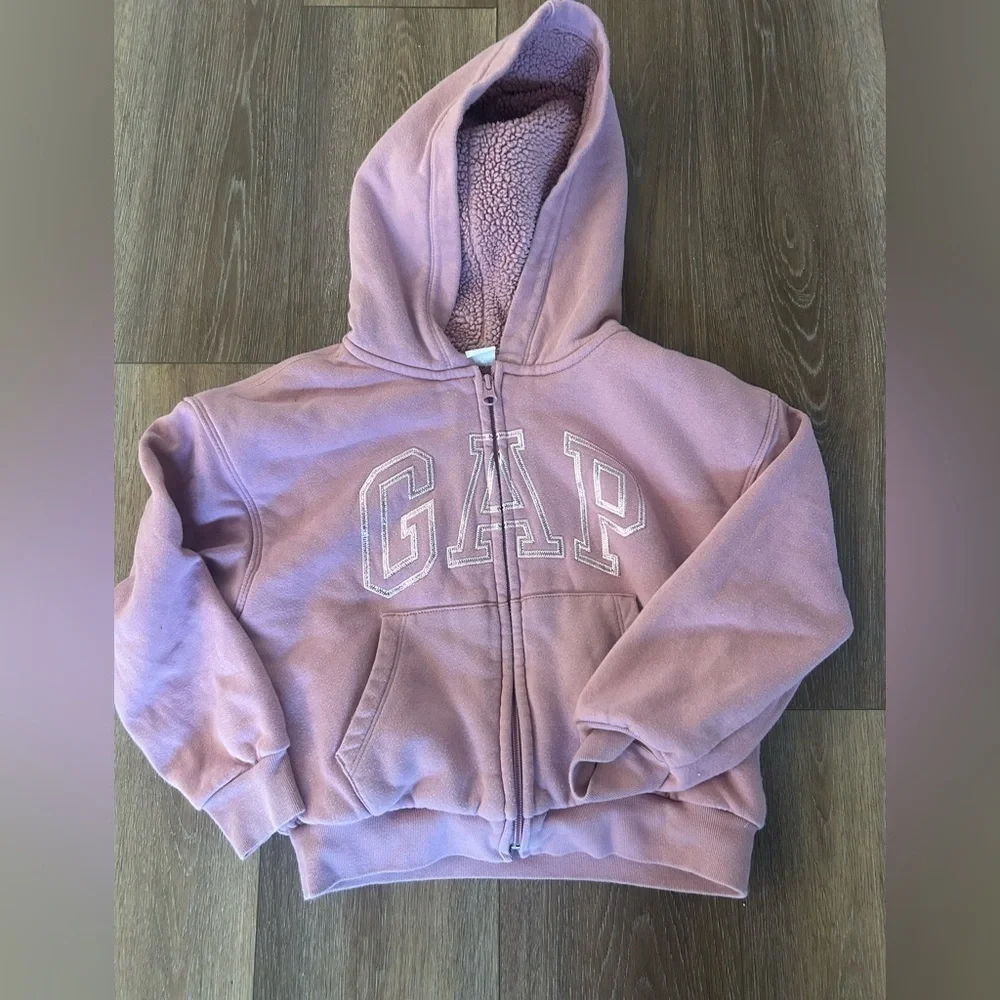 GAP Kids Mauve Sherpa Lined Zip Hoodie & Fleece Jogger Set | Girls Medium 8